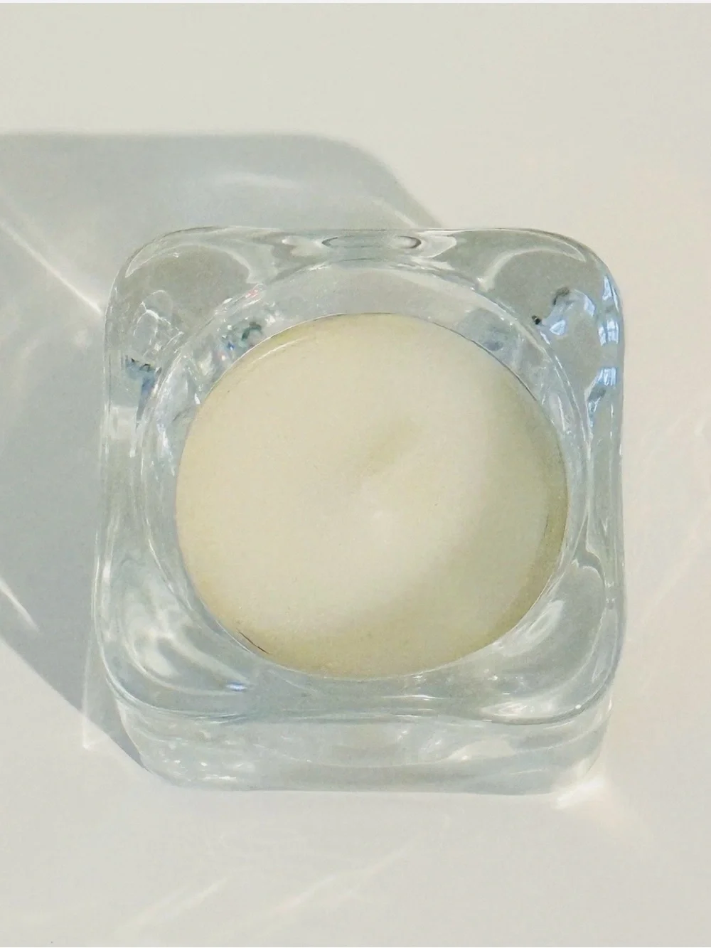 IKEA Clear Glass Tealight Holder with Cream Tealight